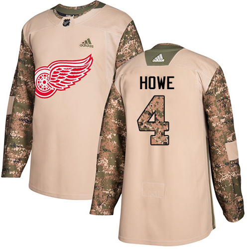 Adidas Red Wings #4 Gordie Howe Camo Authentic Veterans Day Stitched NHL Jersey - Click Image to Close